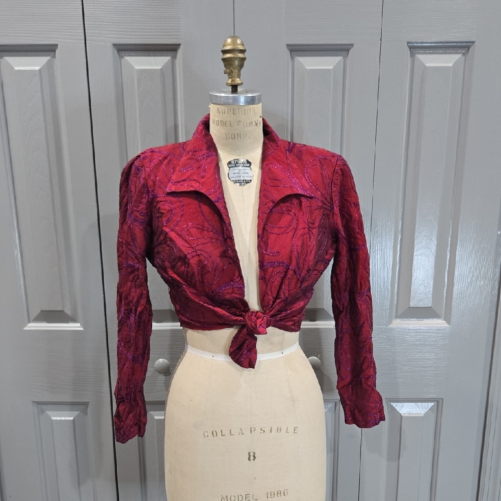 VINTAGE EMBROIDERED PAISLEY FORMAL CROPPED JACKET SIZE 4 DANA BUCHMAN